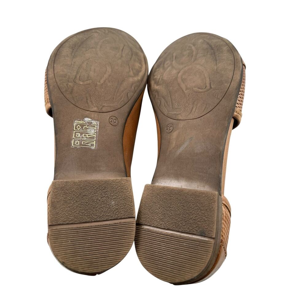 Bueno Tahiti Half D`Orsay Tan Peep Toe Leather Flat Sandals EU 39 US 8.5 Boho - Picture 12 of 13
